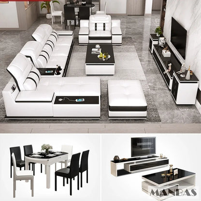 Modern Italian Genuine Leather Living Room Sofa Set