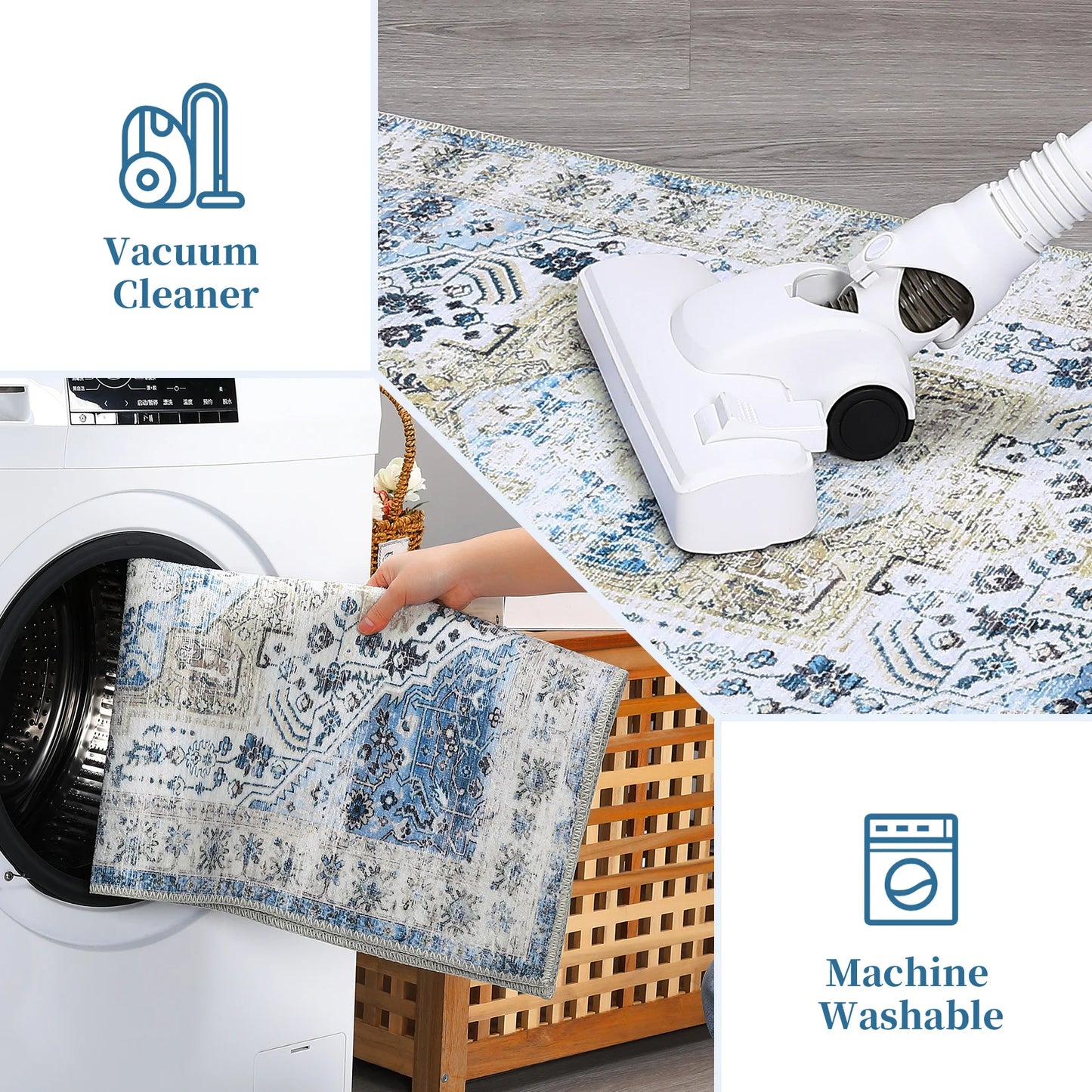 Exquisite Vintage Floral Design Chenille Blue Area Rug