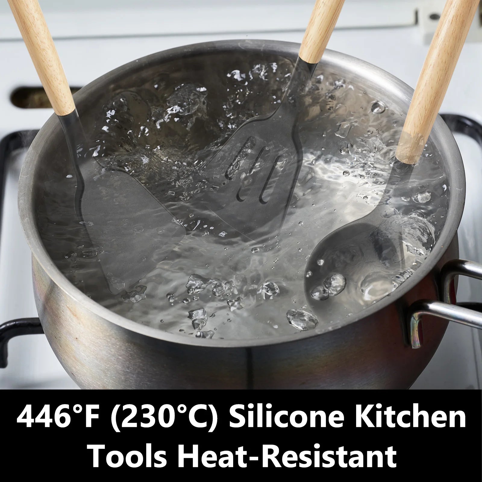 Flexible silicone utensils from the 12-Piece Silicone Utensil Set designed for stirring and serving.