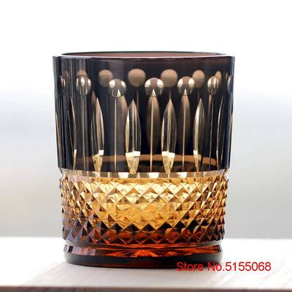 Stylish Premium Hand-Cut Whiskey Glass – Lead-Free Crystal Edo Kiriko Tumbler adorned with detailed diamond cuts, perfect for sipping bourbon in style.