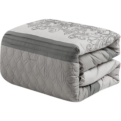 Luxury Full/Queen 7-Piece Bed in a Bag Light Grey Comforter Set 