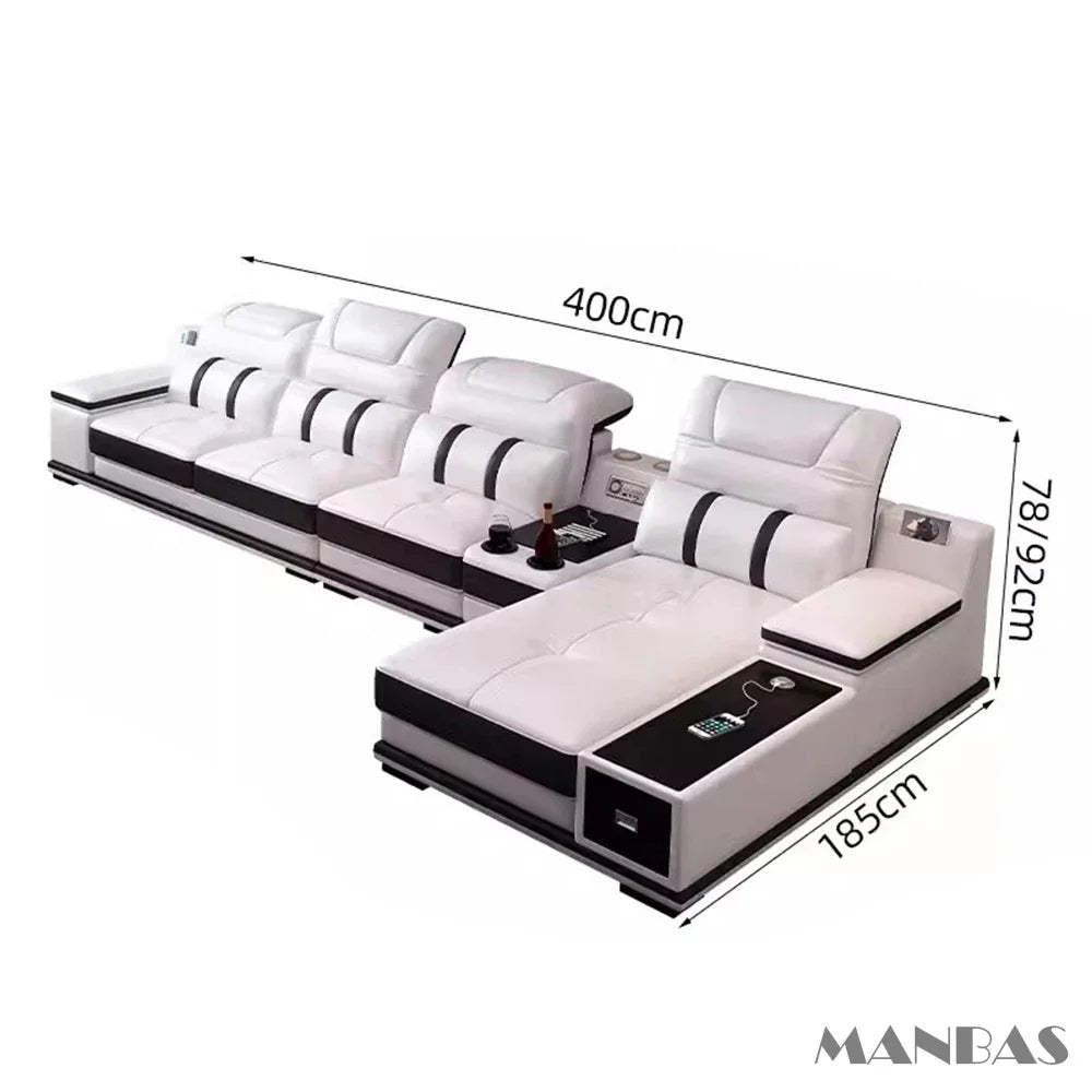 Modern Italian Genuine Leather Living Room Sofa Set
