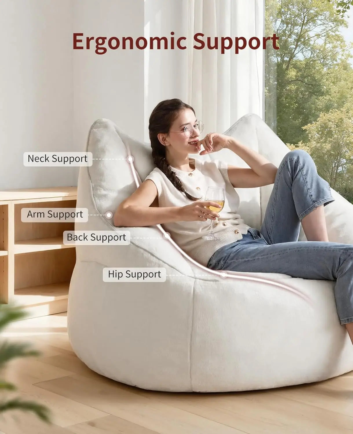 Oversized Modern Bean Bag Chair For Lounging w/Plush Memory Foam Filling