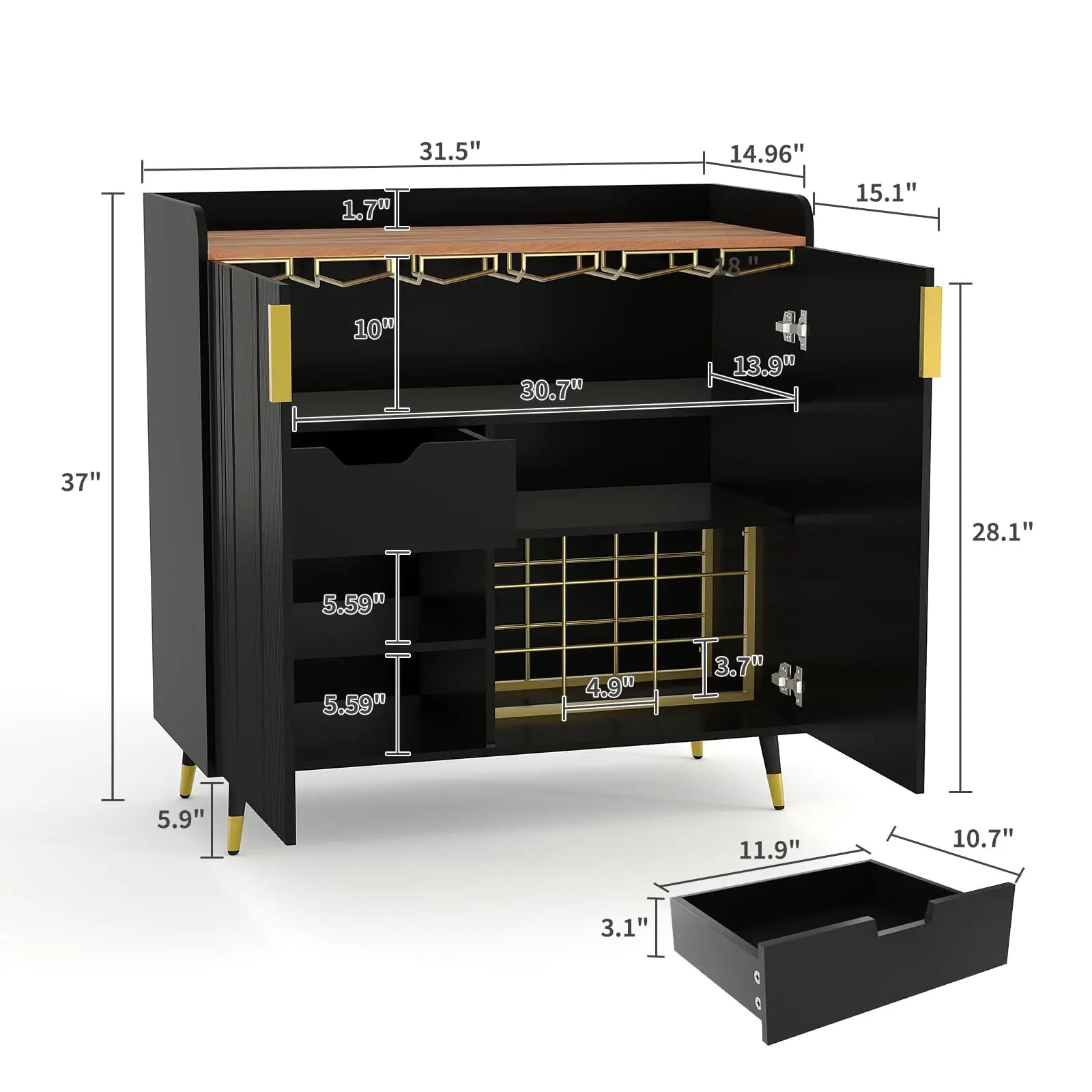 Stylish living room setup with the Modern Wall-Mounted Wine Rack elegantly displaying 9 wine bottles and 6 glasses.