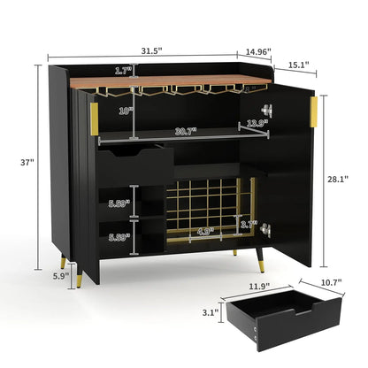 Stylish living room setup with the Modern Wall-Mounted Wine Rack elegantly displaying 9 wine bottles and 6 glasses.