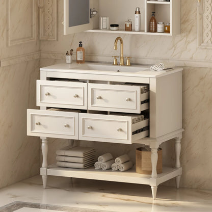 36" Beige Bathroom Vanity w/Ceramic Undermount Sink