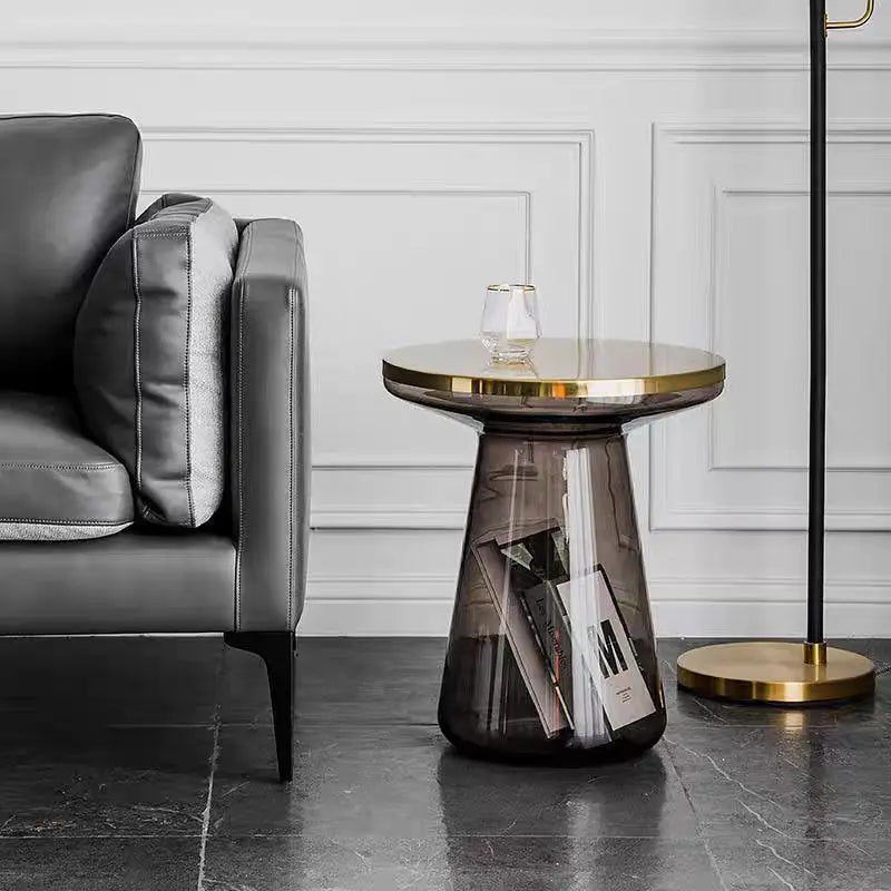 Different angles of the Luxurious Modern Round Coffee Table emphasizing its chic metal base and round design.