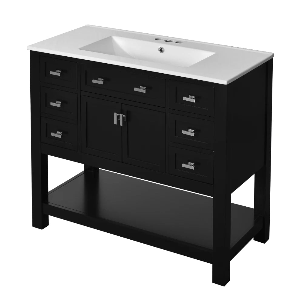 Modern 36'' Independent Bathroom Vanity w/Mounted Ceramic Sink