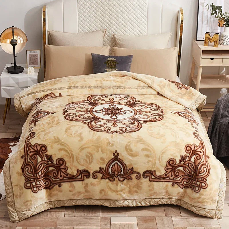 Korean Raschel 2-Ply Heavy Fleece Blanket, 78x90 Queen Size Reversible Geometric Plush Blanket displayed with a black and white zebra pattern; reversible geometric blanket with plush fleece.