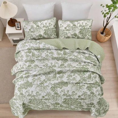 3-Piece Queen Floral Quilt Set, Lightweight Reversible Farmhouse Coverlet with 2 Pillow Shams - breathable floral quilt bedding