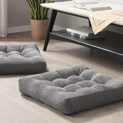 22x22 Corduroy Floor Pillows, Set of 2, Grey Memory Foam featuring soft grey corduroy fabric and tufted square design