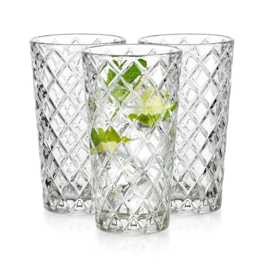 Close-up of the diamond cut texture on the Luxury Diamond Cut Highball Glasses, perfect for stylish entertaining.