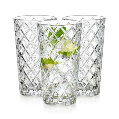 Close-up of the diamond cut texture on the Luxury Diamond Cut Highball Glasses, perfect for stylish entertaining.