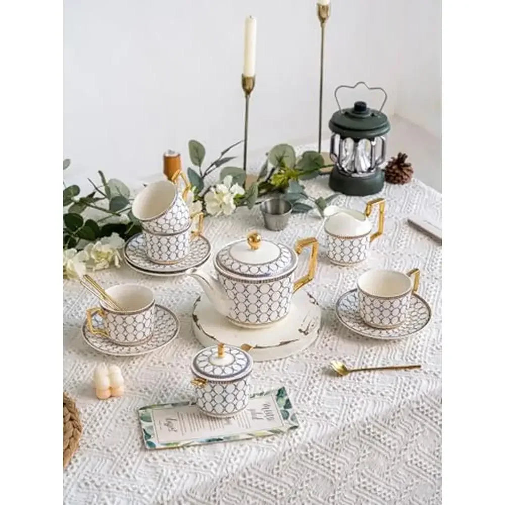 Fancy Porcelain Bone China Afternoon Tea Cup and Saucer Set for 4