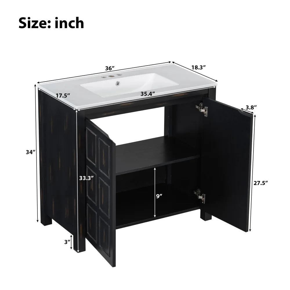 Classic Retro 72" Double Bathroom Vanity w/Double Ceramic Sinks
