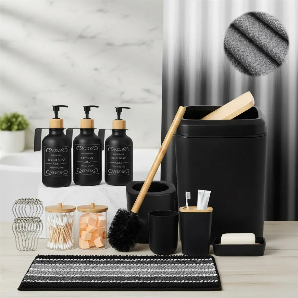 Complete Modern Black 34-Piece Bathroom Accessory Set 