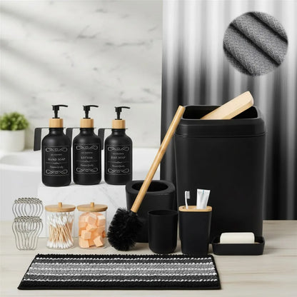Complete Modern Black 34-Piece Bathroom Accessory Set 