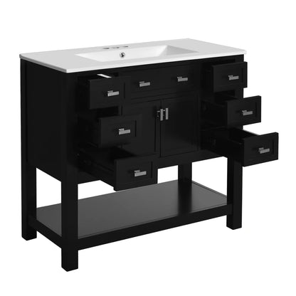 Modern 36'' Independent Bathroom Vanity w/Mounted Ceramic Sink