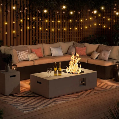 48" Stone-Look Propane Fire Pit Table w/Round Burner