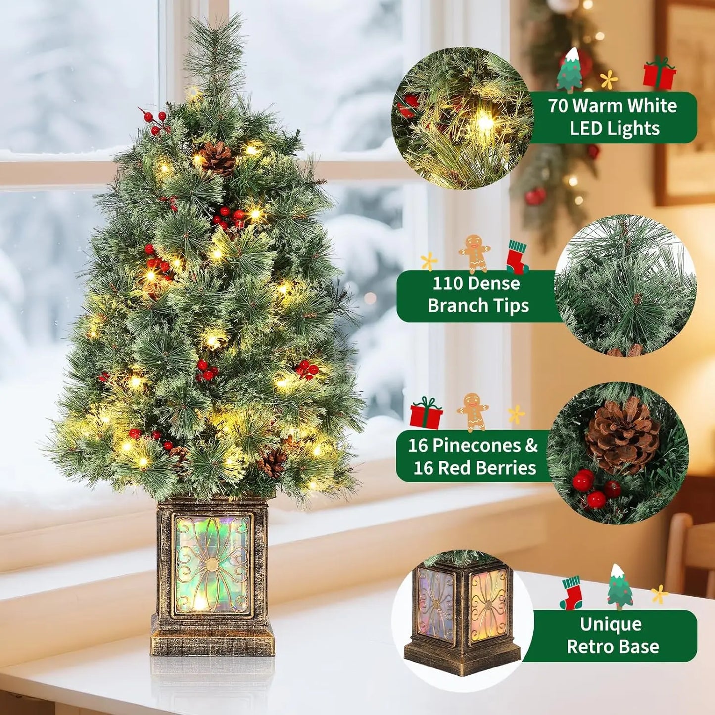Mini 3ft Tabletop Pre-Lit Artificial Christmas Tree w/70 LED Lights