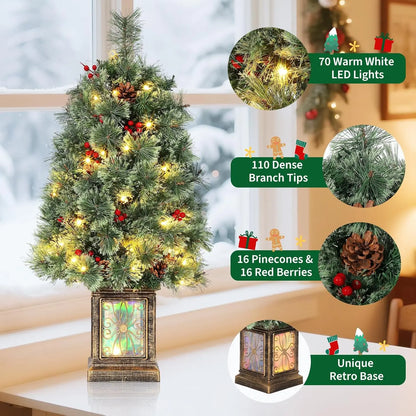 Mini 3ft Tabletop Pre-Lit Artificial Christmas Tree w/70 LED Lights