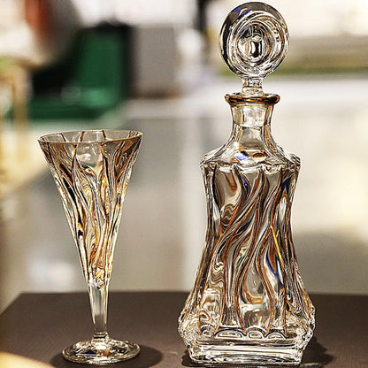 Crystal Glass Gold Traced Wine Decanter & Wine Glass Set