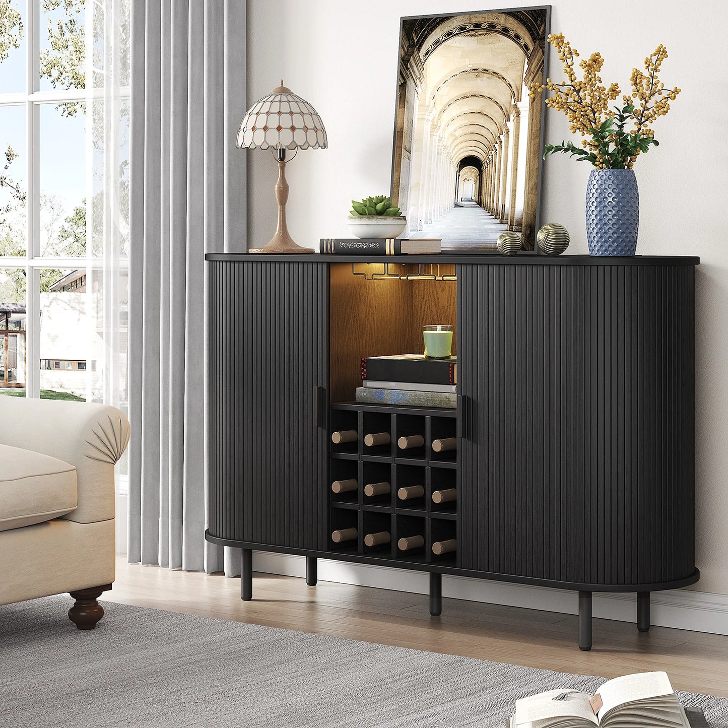 Spacious Wine Bar Cabinet/Coffee Bar Cabinet w/RGB Lights