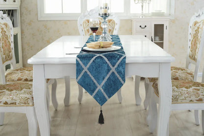 Long Strip Table Runner in Gray - Modern design showcasing a long table runner for dining decor.