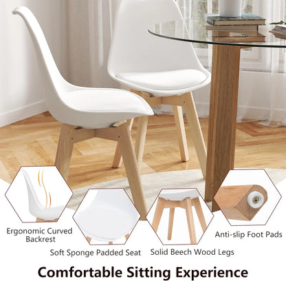 Family enjoying a meal at the Modern 42” Round Glass Dining Table Set with Padded Chairs – Stylish Seating for 4–6.