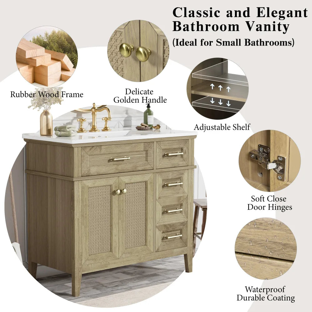 Classic & Elegant 36" Bathroom Vanity with Ceramic Sink