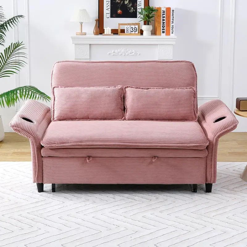 Multi-Functional Pink Letter Striped Corduroy Sofa Bed