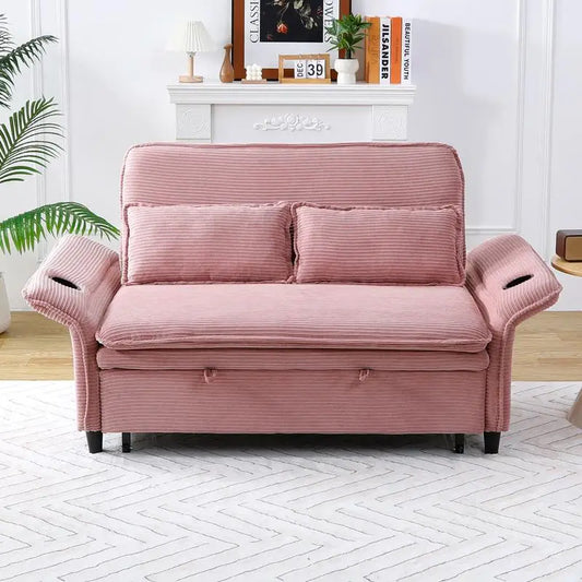 Multi-Functional Pink Letter Striped Corduroy Sofa Bed