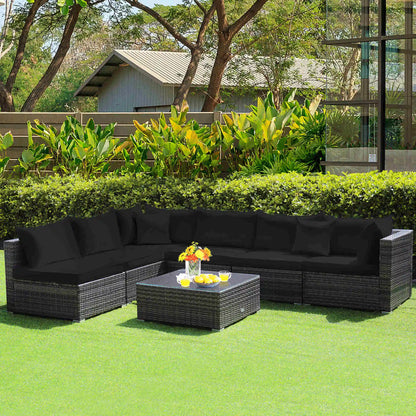 Modern 7-Piece PE Rattan Sectional Sofa Set