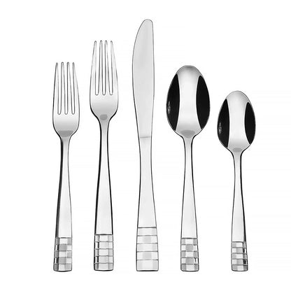 KitchenTrend Checkmate 20/40-Piece Mirror Polished Stainless Steel Flatware Set for 4/8, Dishwasher Safe, stainless steel flatware set for four or eight place settings
