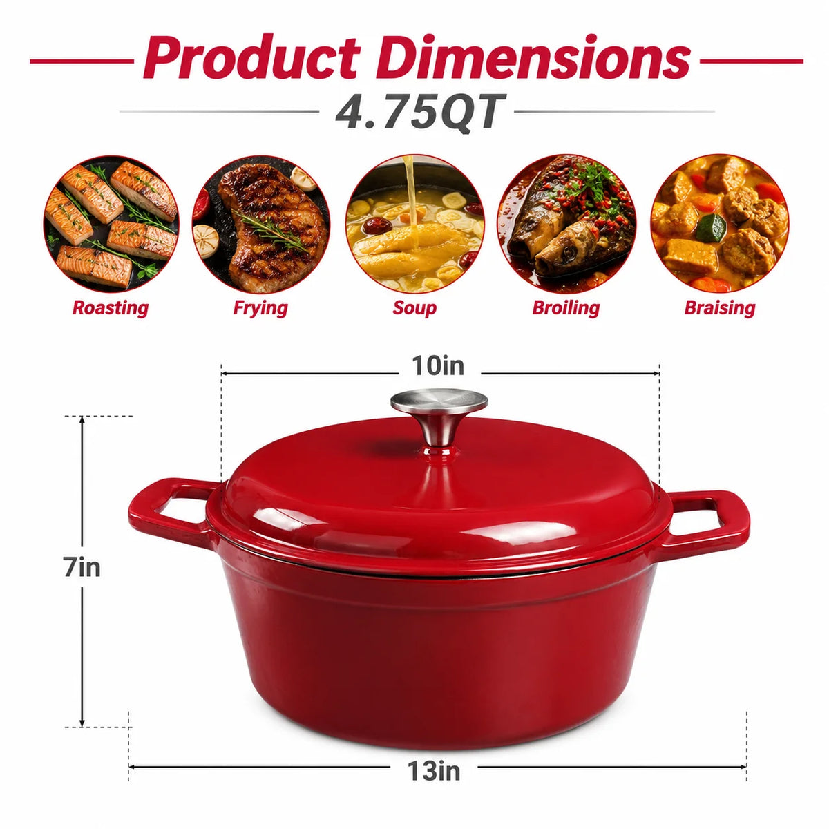 4.75-Quart Enameled Cast Iron Dutch Oven with Lid, Induction & Oven Safe — induction-ready enameled cast iron dutch oven