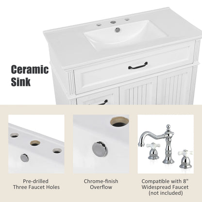 Freestanding 36" White Bathroom Vanity w/Ceramic Sink
