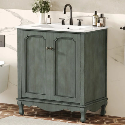 American Retro Style 30" Bathroom Vanity w/Separate Ceramic Sink