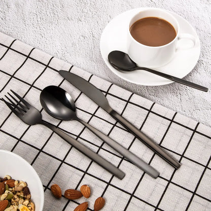 30-Piece Black Stainless Steel Flatware Set, Service for 6 designed for elegant everyday dining and entertaining