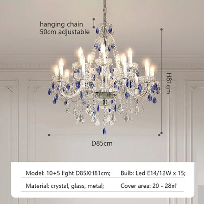 Luxurious & Romantic French Blue Crystal Pendant Chandelier