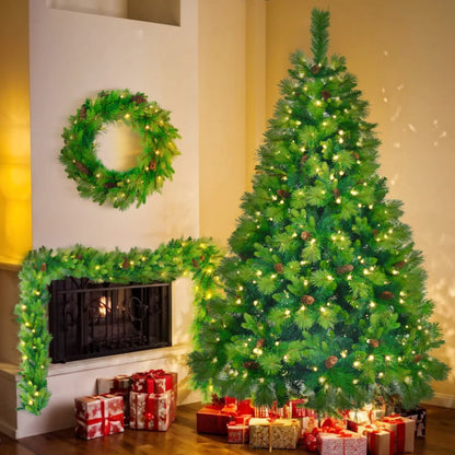 Artificial Emerald Green 6FT Christmas Tree Set w/Pine Cones