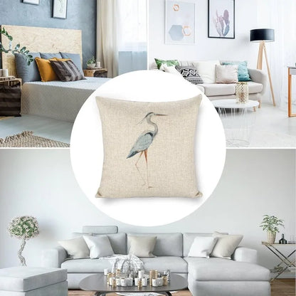 Icotoibabie Linen Throw Pillow Cover - Blue Egret Floral Coastal Decorative Cushion Case, double-sided floral linen throw pillow cover