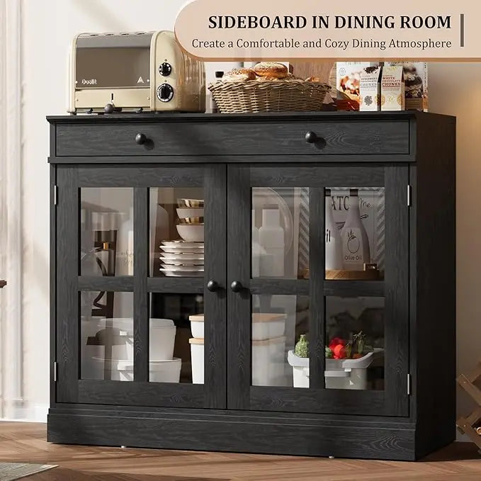 Elegant Modern Oak Sideboard featuring three adjustable shelves, ideal for dining or living room decor.