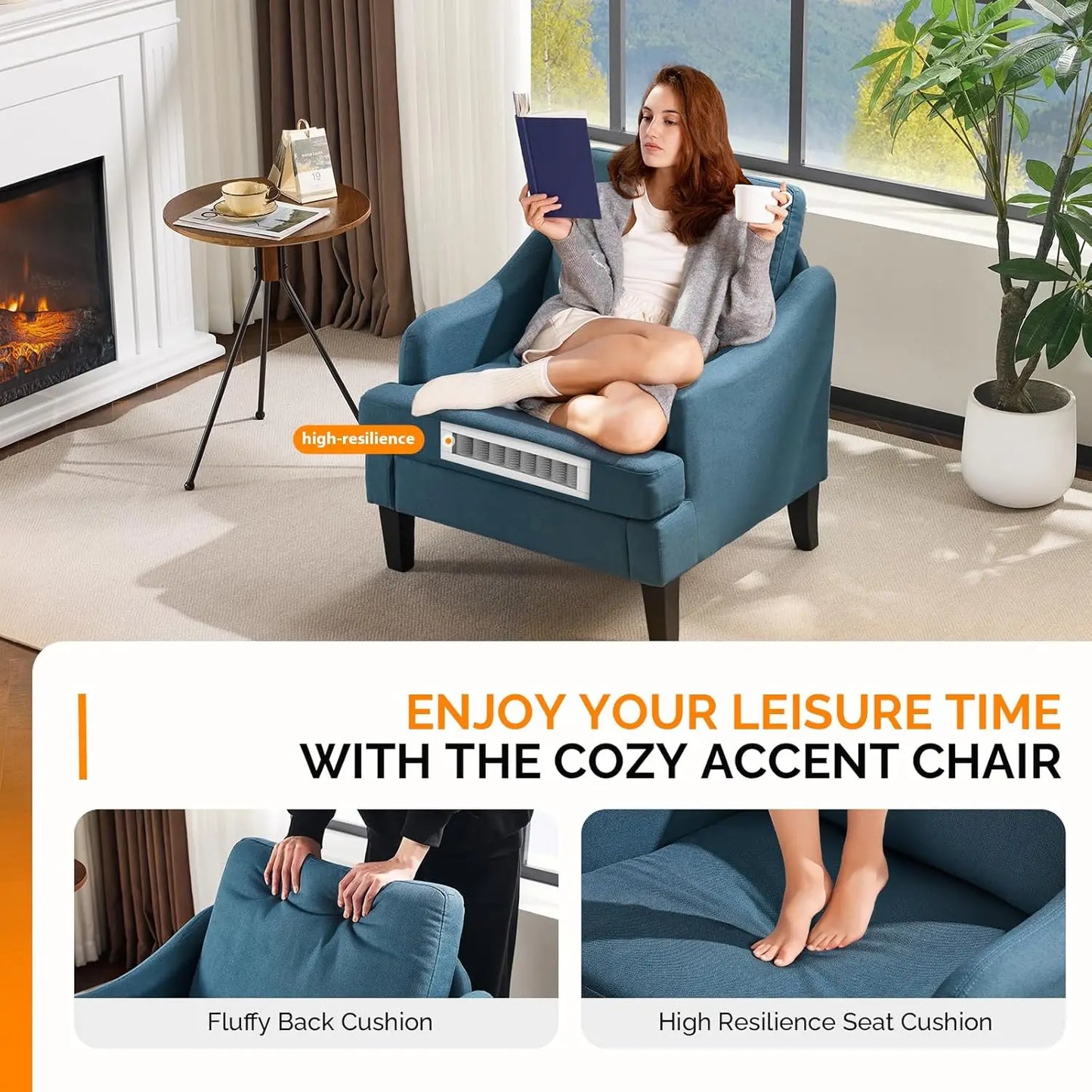 Versatile & Cozy Blue Linen Accent Chair ~ Set of 2