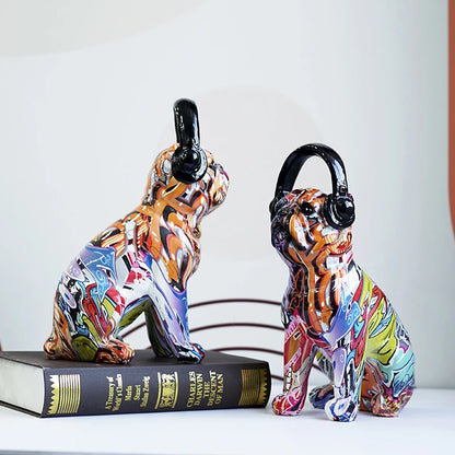 Resin Graffiti Art Figurine-Earphone Dog