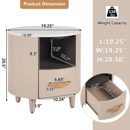 Minimalist & Modern Round Bedside Table with Storage Drawer