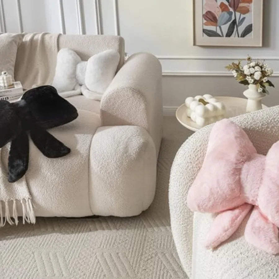Pink Bow Throw Pillow on a cozy bed, enhancing the coquette aesthetic and inviting warmth.