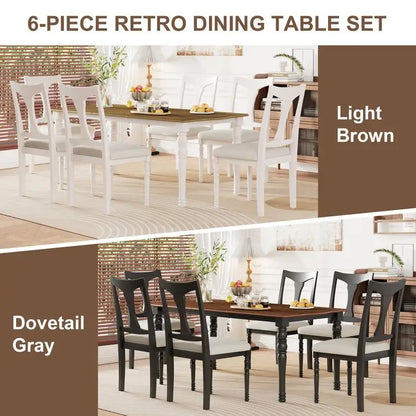 Country Farmhouse Style 7-Piece Dining Set w/6 Chairs