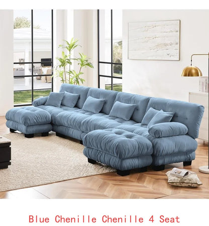 Luxury Modular Blue U-shaped Sectional Sofa w/2 Ottomans