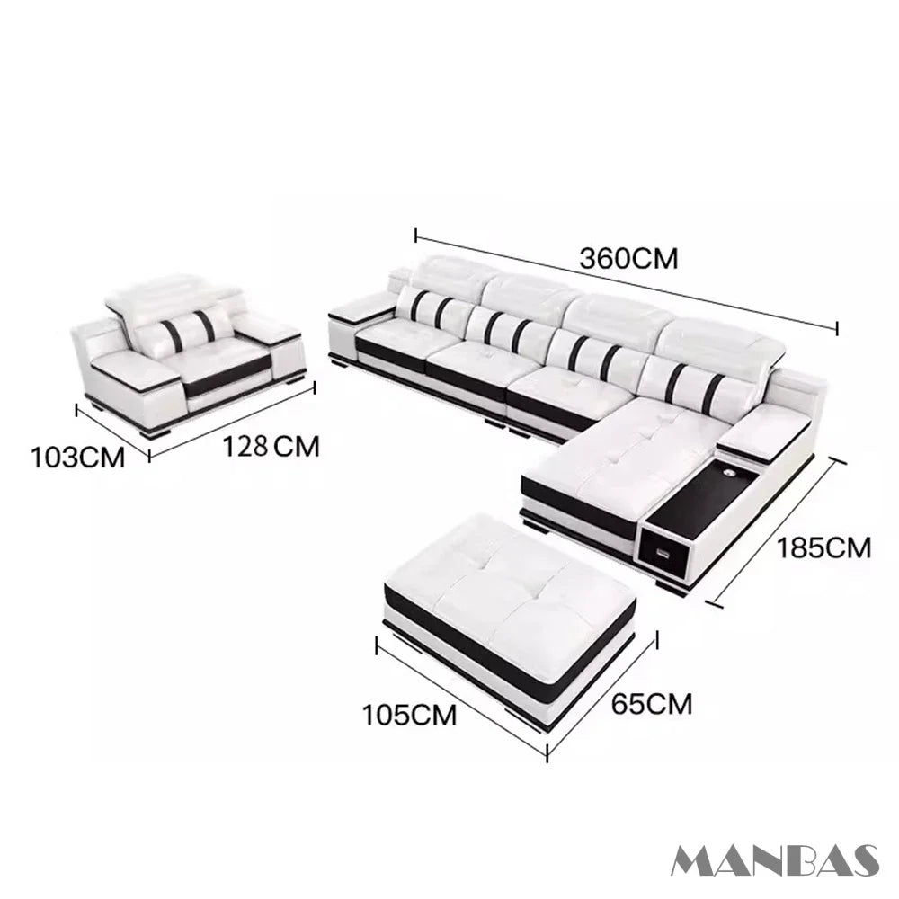 Modern Italian Genuine Leather Living Room Sofa Set