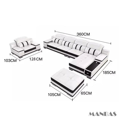 Modern Italian Genuine Leather Living Room Sofa Set